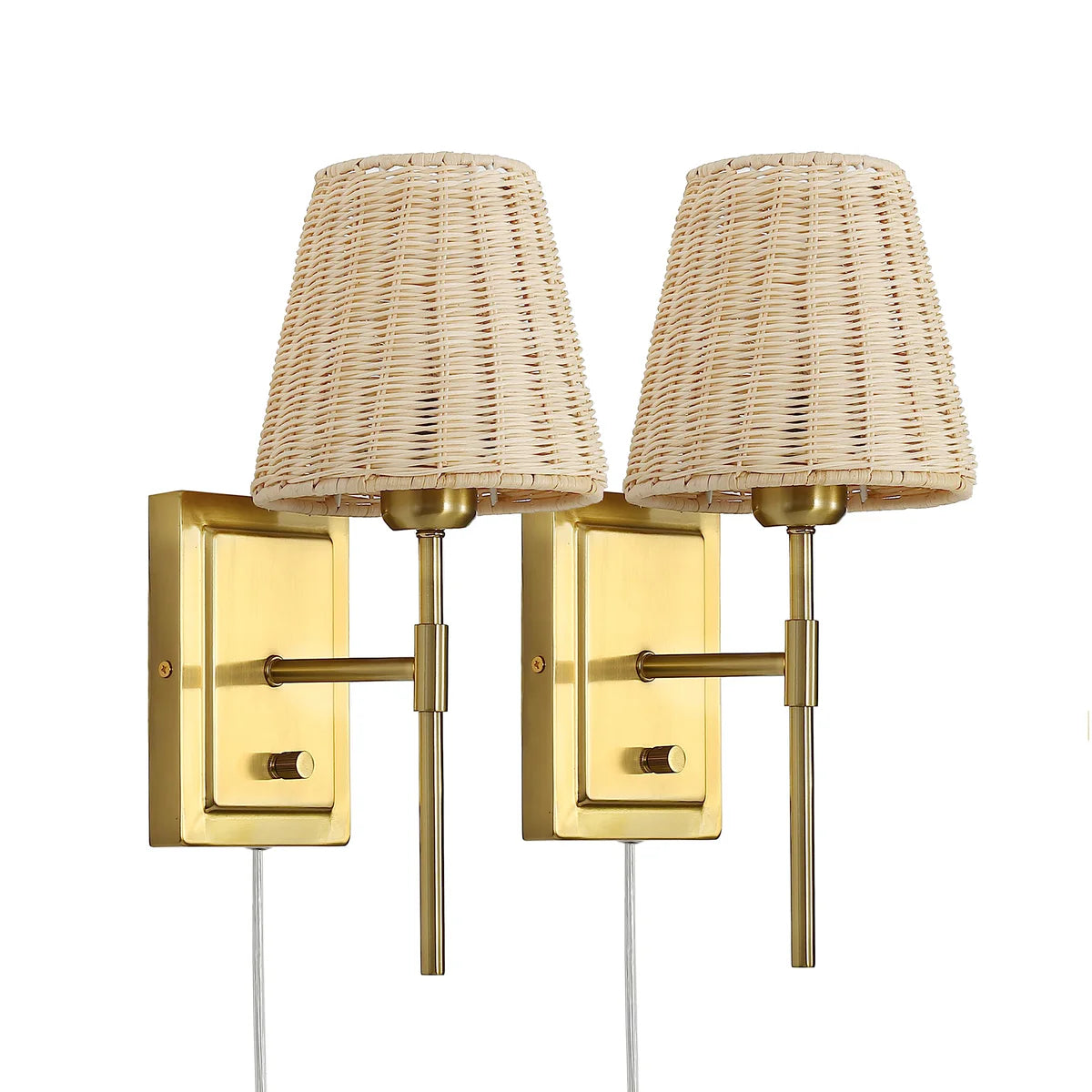 WINGBO Rattan Wall Sconce Lighting Fixture Set