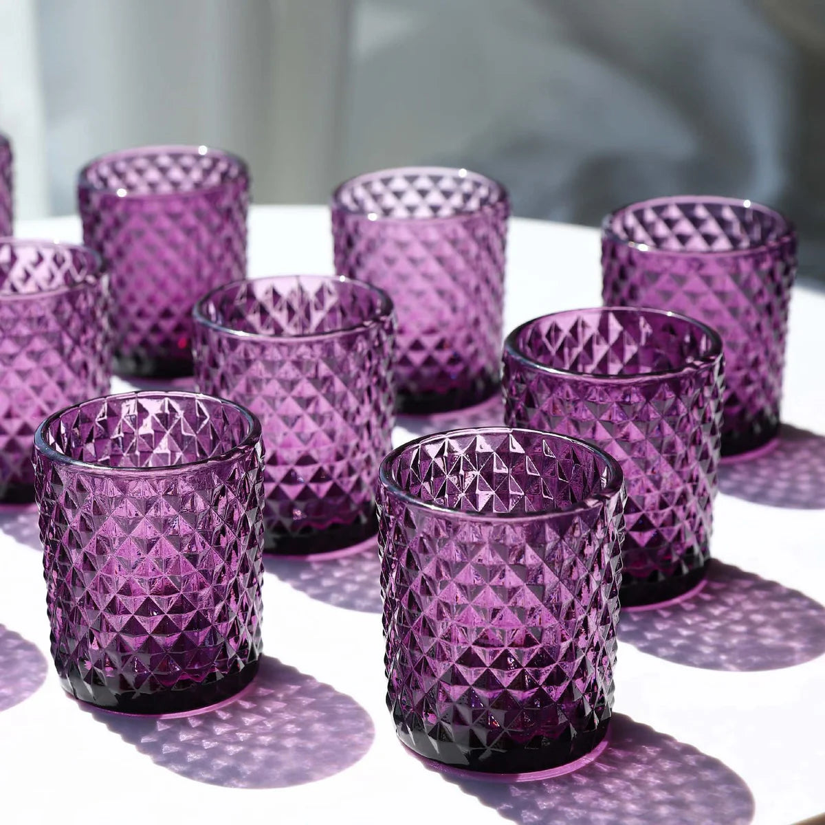 Woho Purple Textured Glass Votive Candle Holders