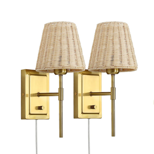 WINGBO Rattan Wall Sconce Lighting Fixture Set